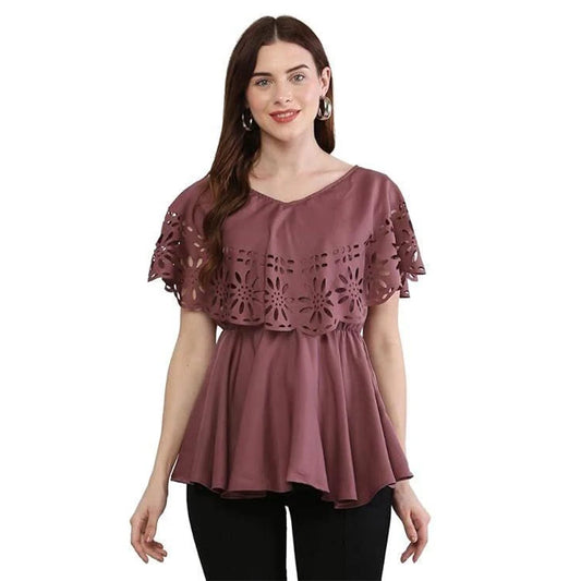 Oceanista Women's Crepe Solid V-Neck Purple Top